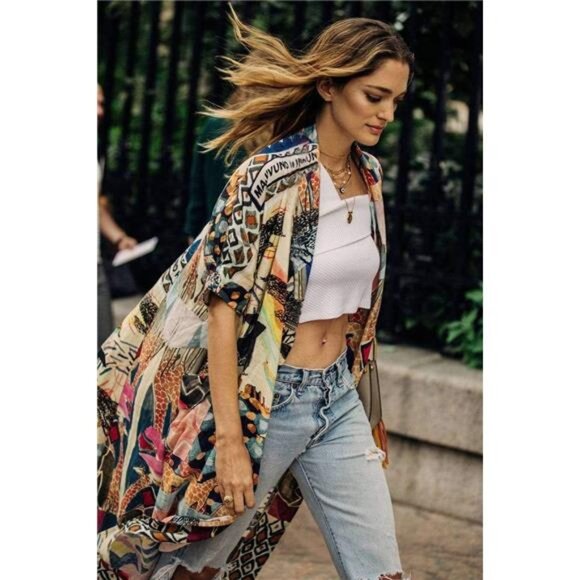 Over Sized Kimonos Women's Geometry Print Rayon Kimonos for Summer Loose Open - Picture 6 of 7